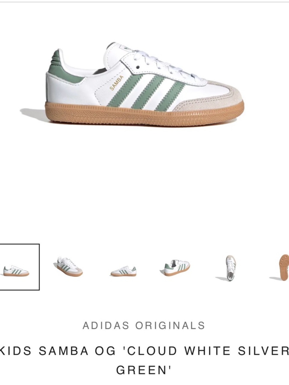 adidas Kids Samba OG Sneakers in White and Sage